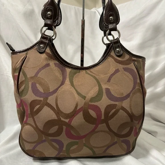 Vintage Rosetti Brown Hobo Shoulder Purse Abstract Print & Silver O-Ring Detail - Picture 7 of 14